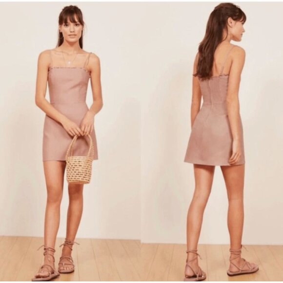 Reformation Dresses & Skirts - Reformation Ava Ruffle 100% Linen Mini Dress Dusty Rose Blush Pink Size 0